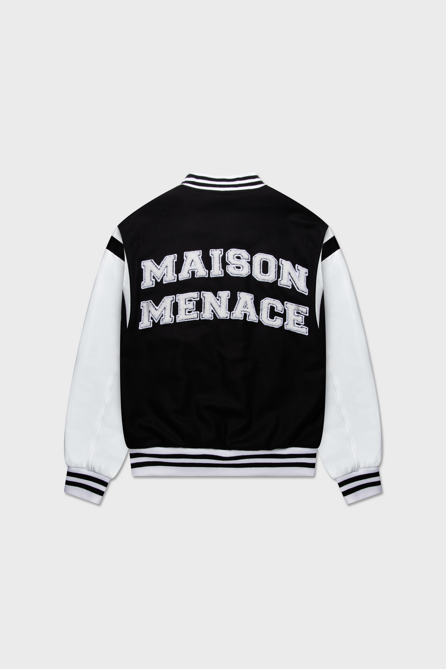Wool and Lambskin Leather College Bomber Jacket - MAISON MENACE