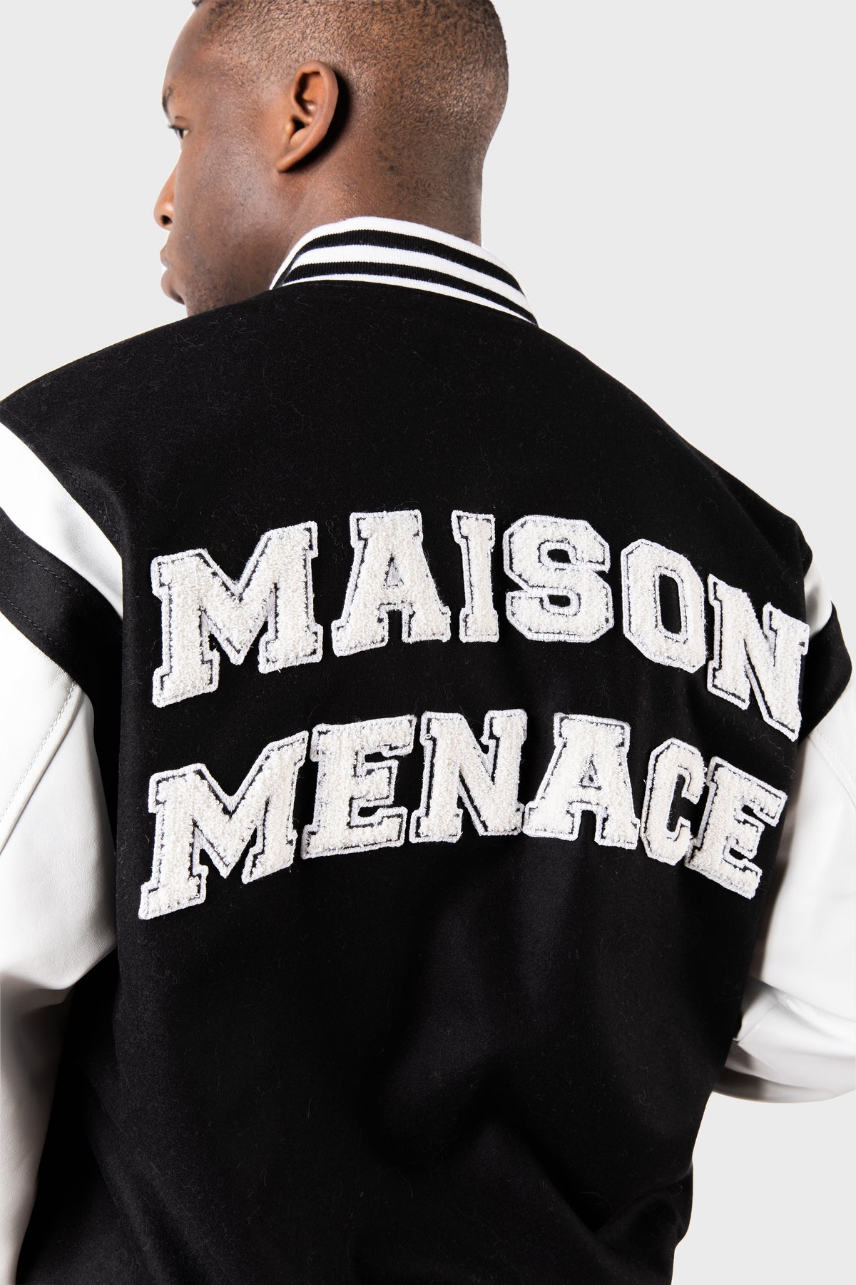 Wool and Lambskin Leather College Bomber Jacket - MAISON MENACE
