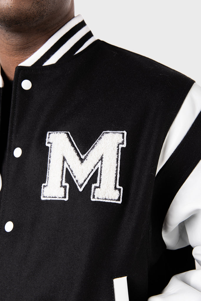 Wool and Lambskin Leather College Bomber Jacket - MAISON MENACE