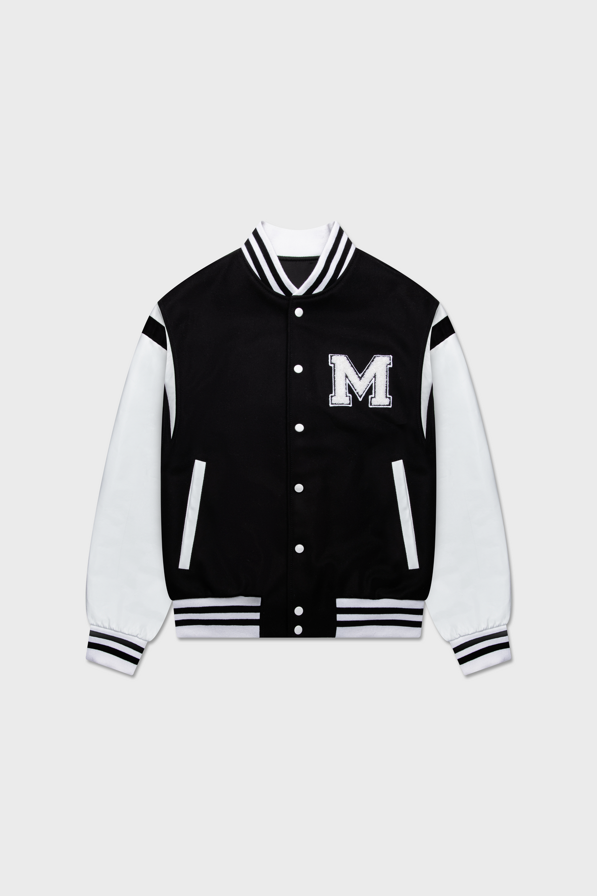 Wool and Lambskin Leather College Bomber Jacket - MAISON MENACE