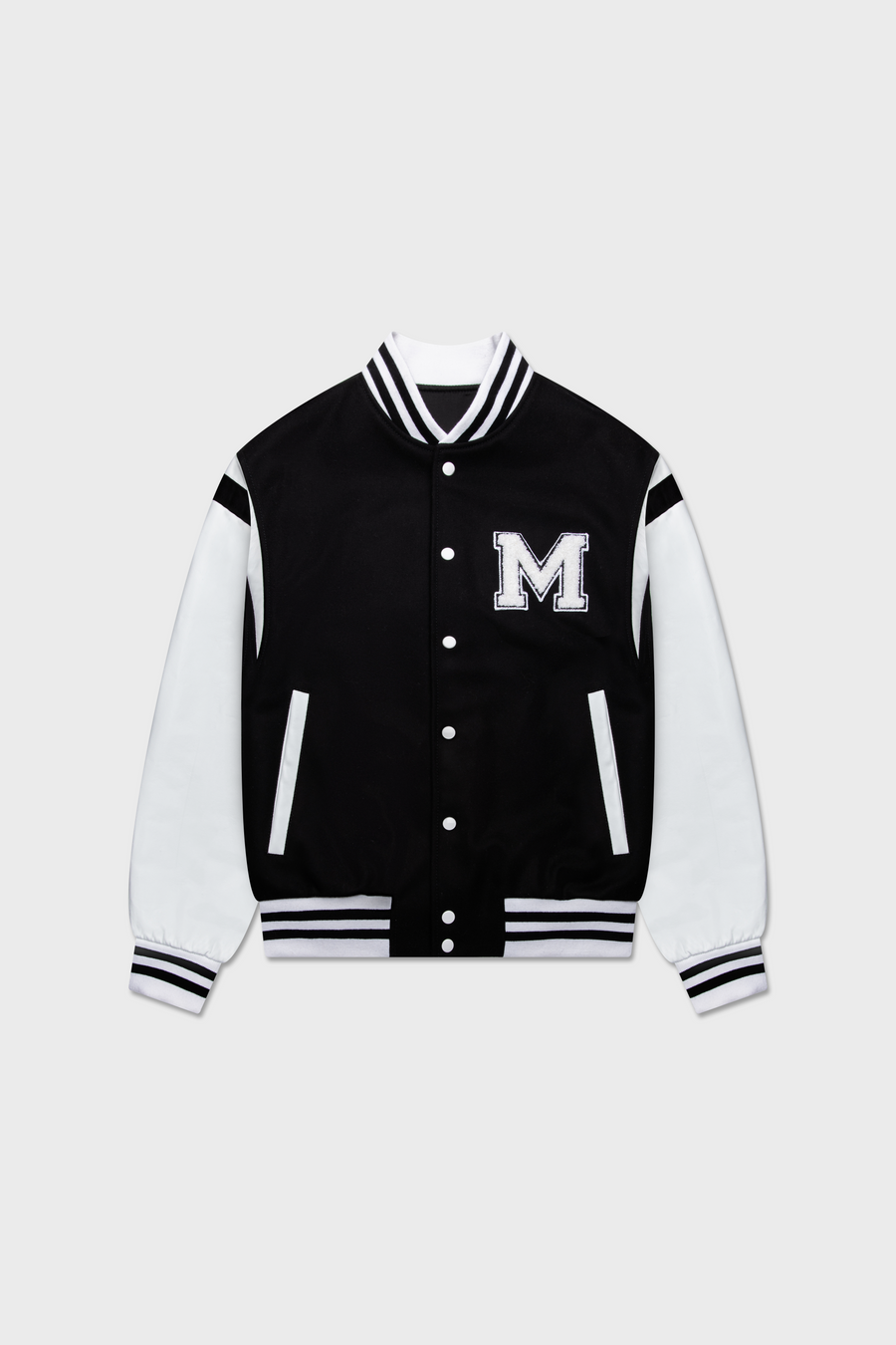 Wool and Lambskin Leather College Bomber Jacket - MAISON MENACE