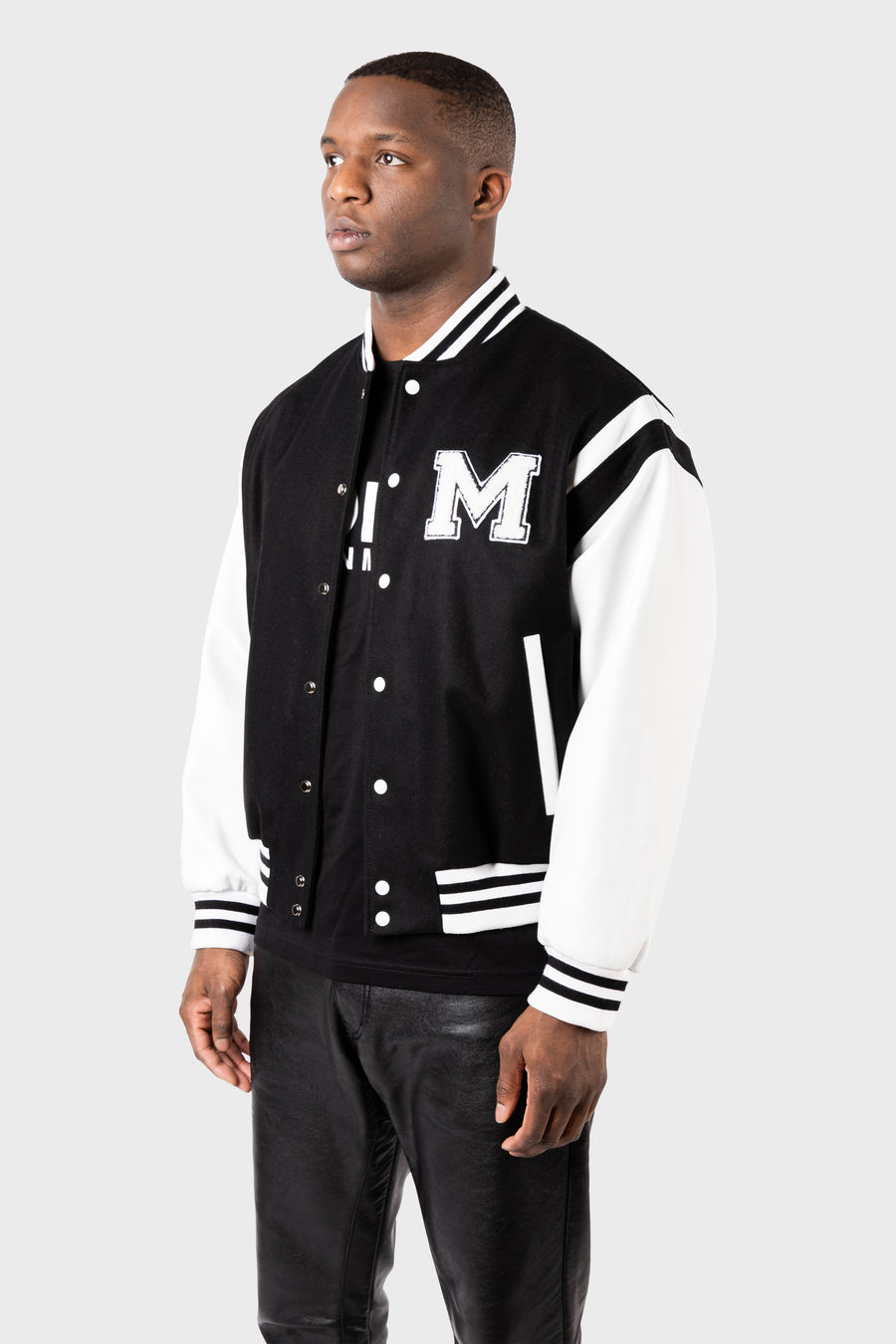 Wool and Lambskin Leather College Bomber Jacket - MAISON MENACE