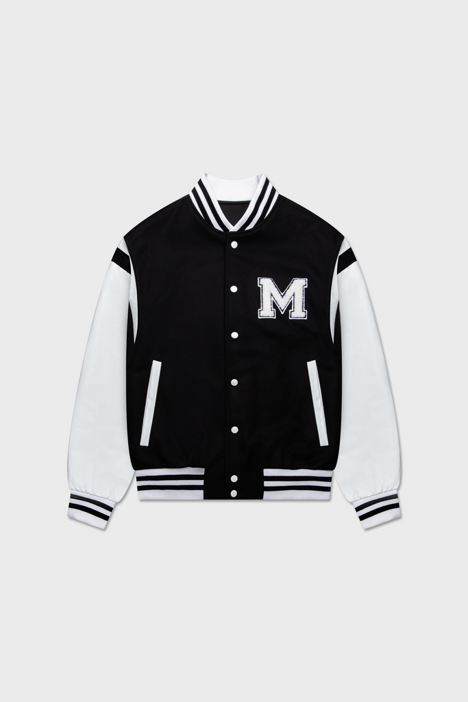 Wool and Lambskin Leather College Bomber Jacket - MAISON MENACE