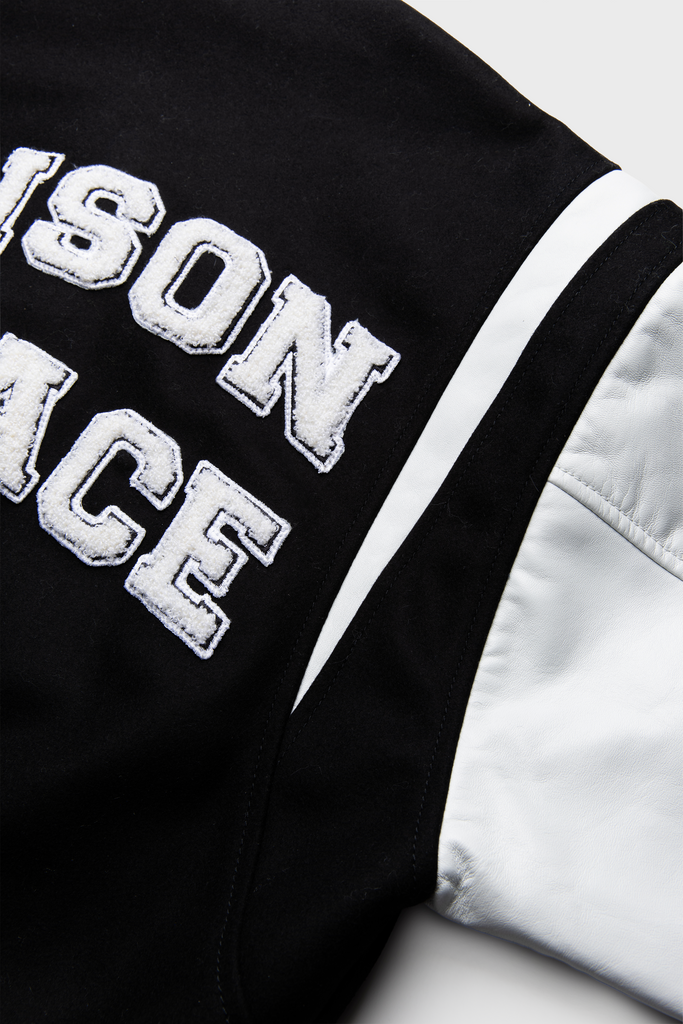 Wool and Lambskin Leather College Bomber Jacket - MAISON MENACE