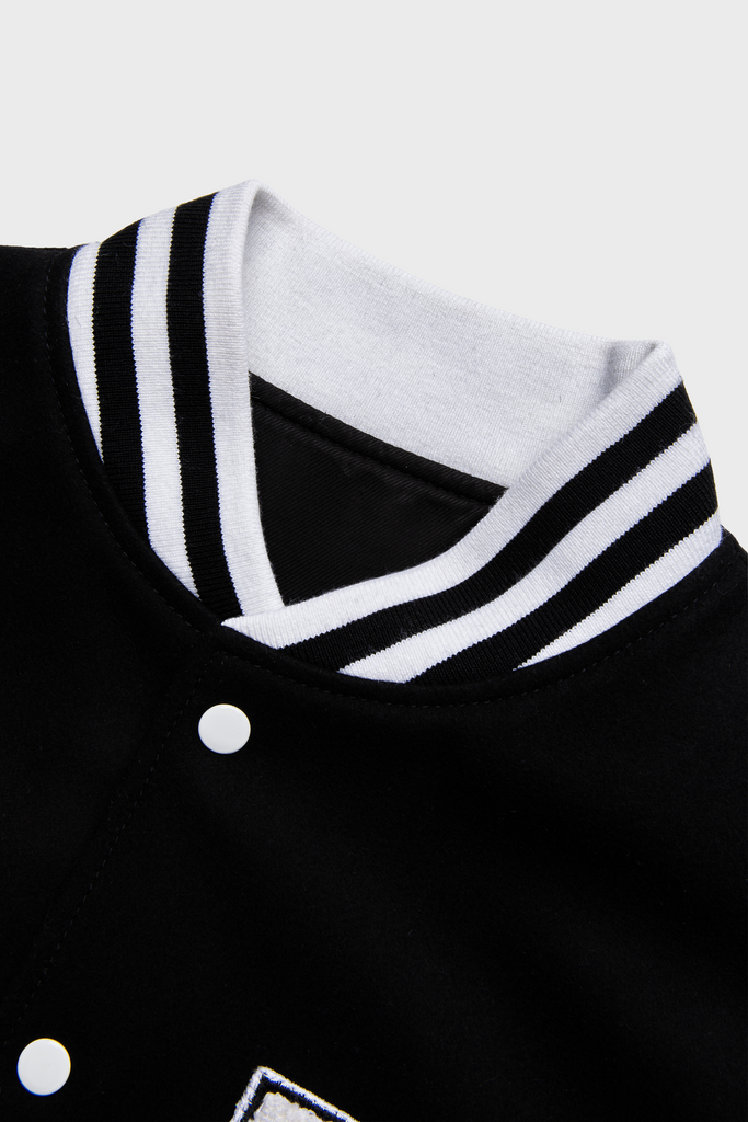 Wool and Lambskin Leather College Bomber Jacket - MAISON MENACE