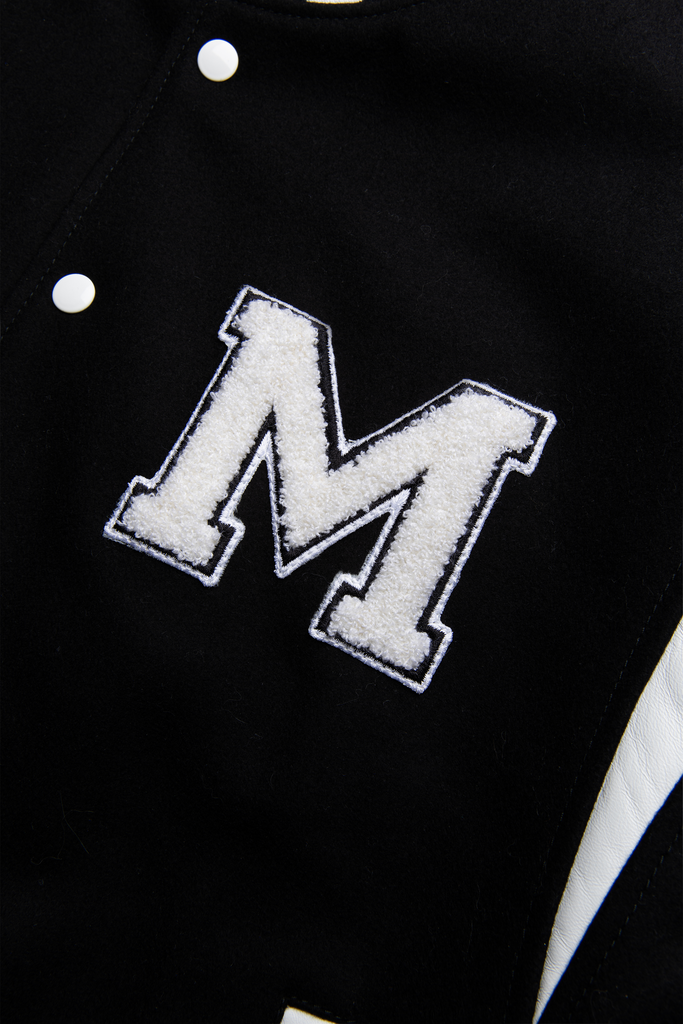 Wool and Lambskin Leather College Bomber Jacket - MAISON MENACE