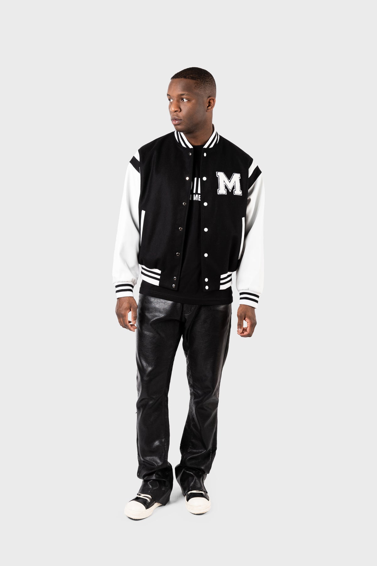 Wool and Lambskin Leather College Bomber Jacket - MAISON MENACE