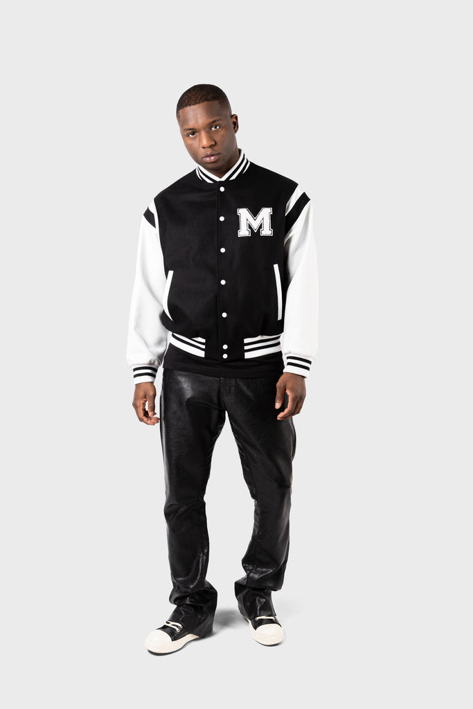 Wool and Lambskin Leather College Bomber Jacket - MAISON MENACE