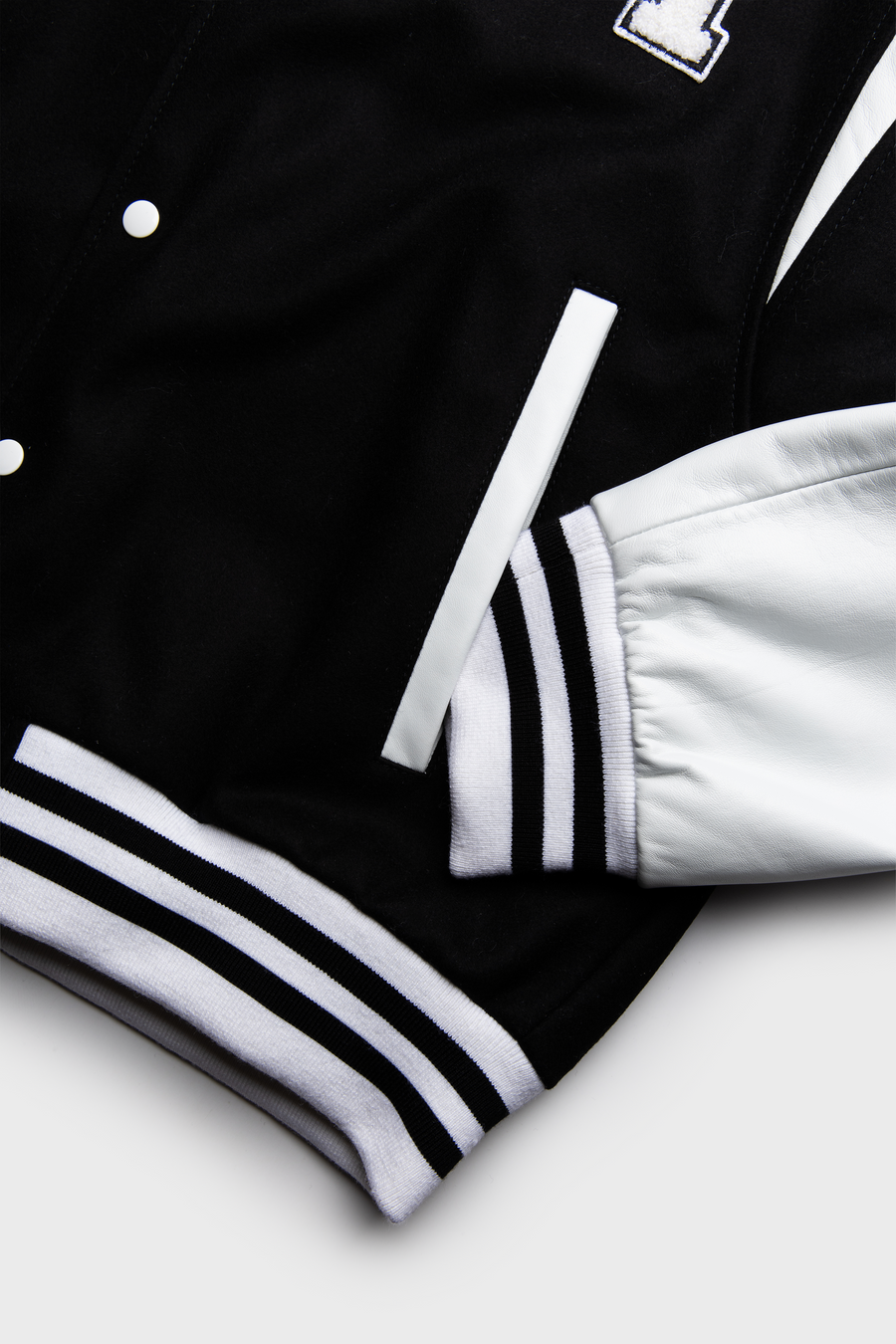 Wool and Lambskin Leather College Bomber Jacket - MAISON MENACE