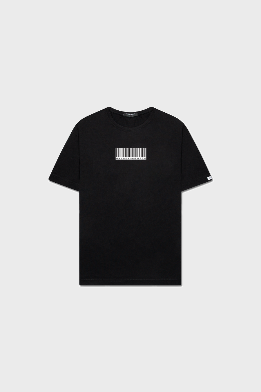 The Limited Edition Bushido T-Shirt by MAISON MENACE boasts a striking white barcode on a gray background, crafted from SUPIMA® cotton for ultimate comfort and durability using sustainably sourced Organic American Grown materials.